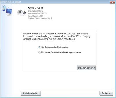 Datenübernahme vom Omron 705 IT ins Diabetes-Tagebuch