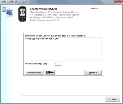 Datenübernahme vom Sanofi Aventis BGStar ins Diabetes-Tagebuch
