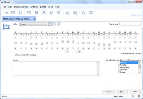 SiDiary - Diabetes Software - Basal profiles for pumpers